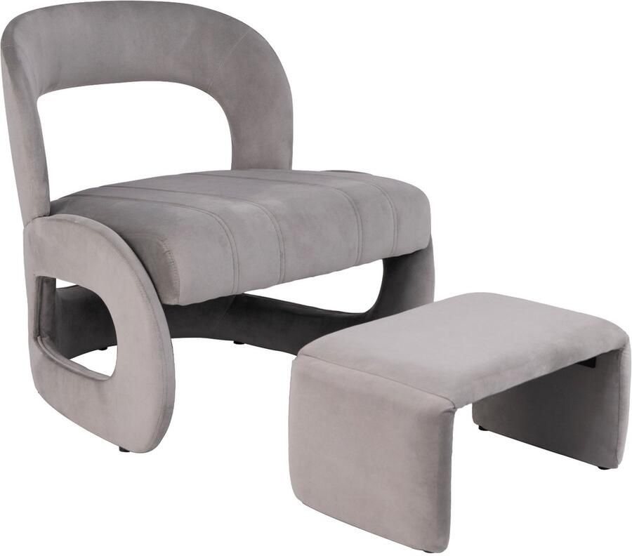 Costway Fauteuil met kruk oversized relaxstoel met open rug en breed zitvlak gevoerde leesstoel tv-stoel XXL ruimtebesparende oorfauteuil voor woonkamer slaapkamer kantoor