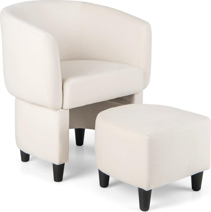 Costway Fauteuil met voetenbank gevoerde fluwelen stoel clubstoel massief hout ruimtebesparende accentstoel relaxstoel voor woonkamer slaapkamer kantoor (beige)