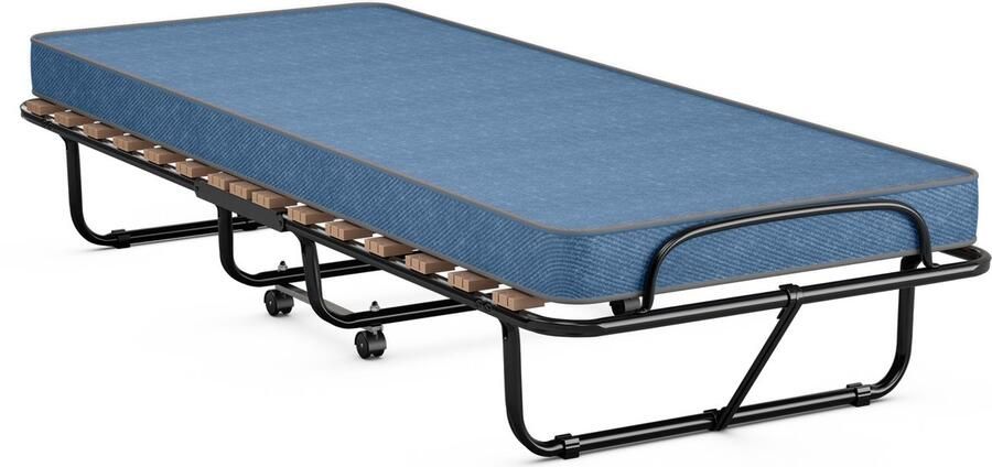 Costway Gastenbed van 80 x 190 cm met matras van traagschuim inklapbaar eenpersoonsbed stabiel metalen bed tot 130 kg belastbaar klapbed op wielen vouwbed camping logeerkamer draagbaar bed