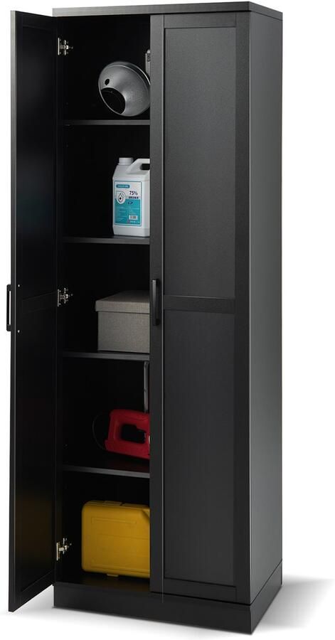 Costway Hoge kast met 5 verdiepingen vrijstaande voorraadkast met 2 deuren en verstelbare planken opbergkast multifunctionele kast met kantelbeveiliging voor slaapkamer (zwart)