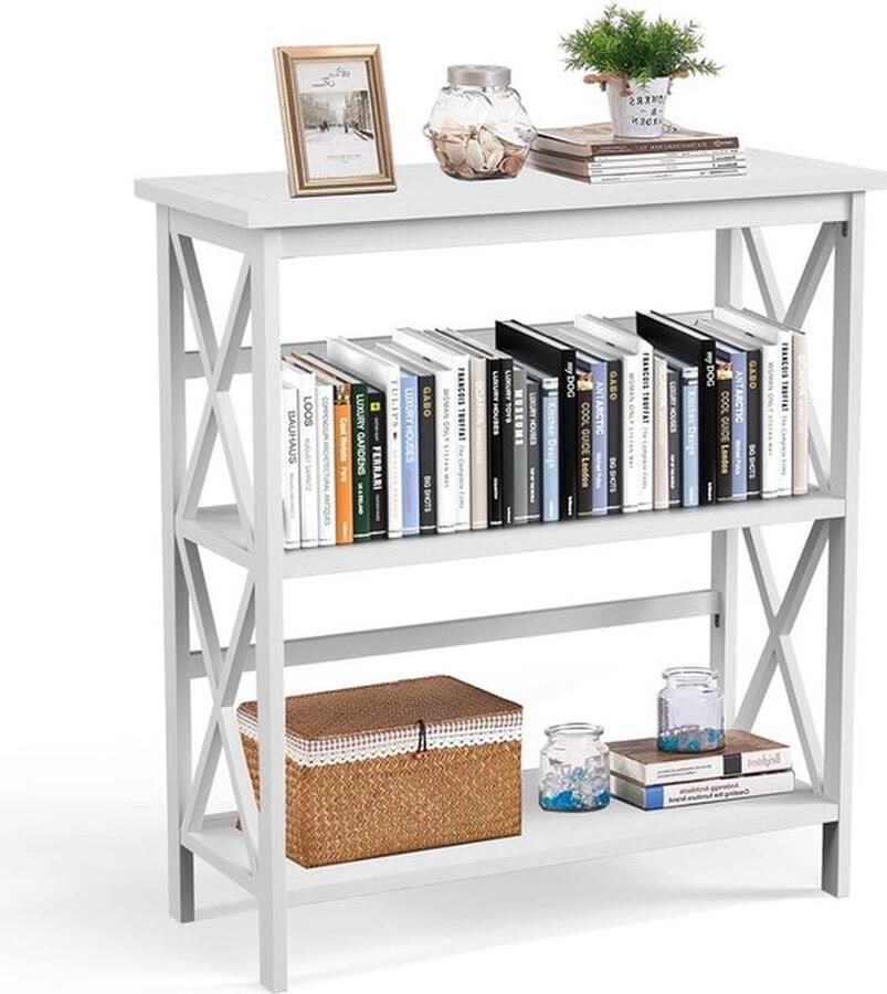 Costway Houten Consoletafel Bijzettafel Modern 3 Niveaus Haltafel Ideaal voor Entree Woonkamer en Slaapkamer Modern 79 x 32 x 86 cm (Wit)
