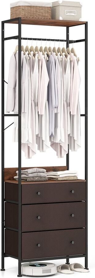 Costway Kapstok met 3 laden garderobe met ophangstang en opbergvakken kledingstandaard vrijstaand van metaal ganggarderobe industrieel voor hal en slaapkamer 55 x 28 x 176 cm