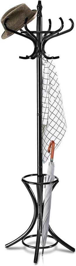 Costway Kapstok van 184 cm met parapluhouder jasstandaard met 12 kledinghaken kapstok van hout garderobe staande garderobe voor hal woonkamer en slaapkamer