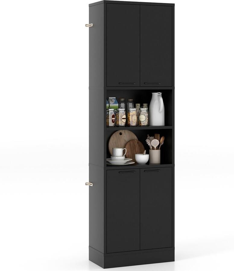 Costway Keukenkast 190 cm hoog hoge kast met deuren planken veiligheidsscharnieren en kantelbeveiliging dressoir vrijstaand multifunctionele kast voor eetkamer woonkamer