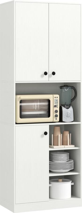 Costway Keukenkast buffetkast met 3 deuren en open planken hoge kast voor keuken met werkblad opbergkast voor eetkamer woonkamer 166 cm wit