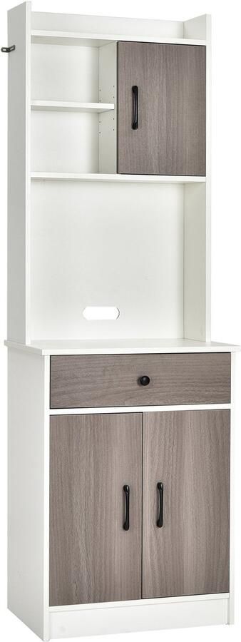 Costway Keukenkast buffetkast met lade verstelbare planken en kabelgat hoge kast keukenhout grote open ruimte voor magnetron vrijstaand 60 x 40 x 180cm