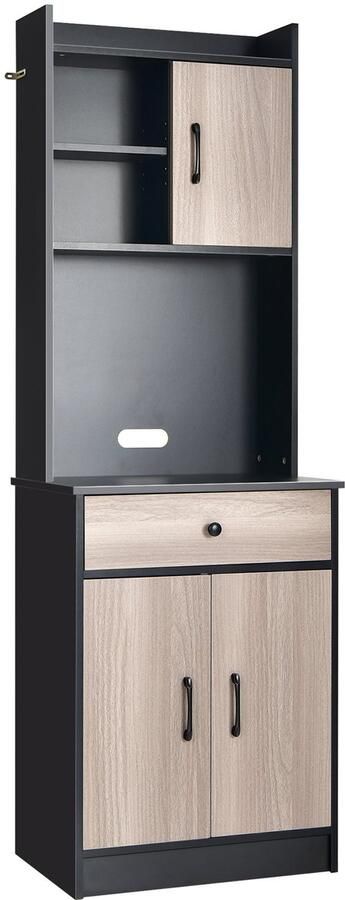 Costway Keukenkast buffetkast met lade verstelbare planken en kabelgat hoge kast keukenhout grote open ruimte voor magnetron vrijstaand 60 x 40 x 180cm