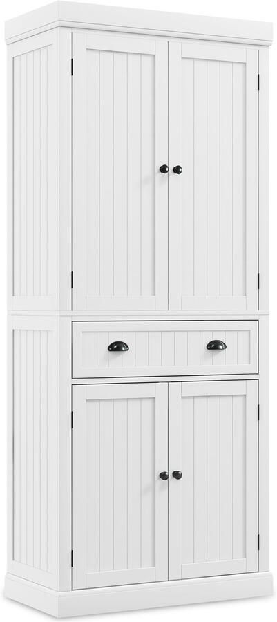 Costway Keukenkast van hout buffetkast met verstelbare planken 4 deuren en laden hoge kast keukenbuffet vrijstaand voor keuken eetkamer woonkamer 76 x 40 x 183 cm