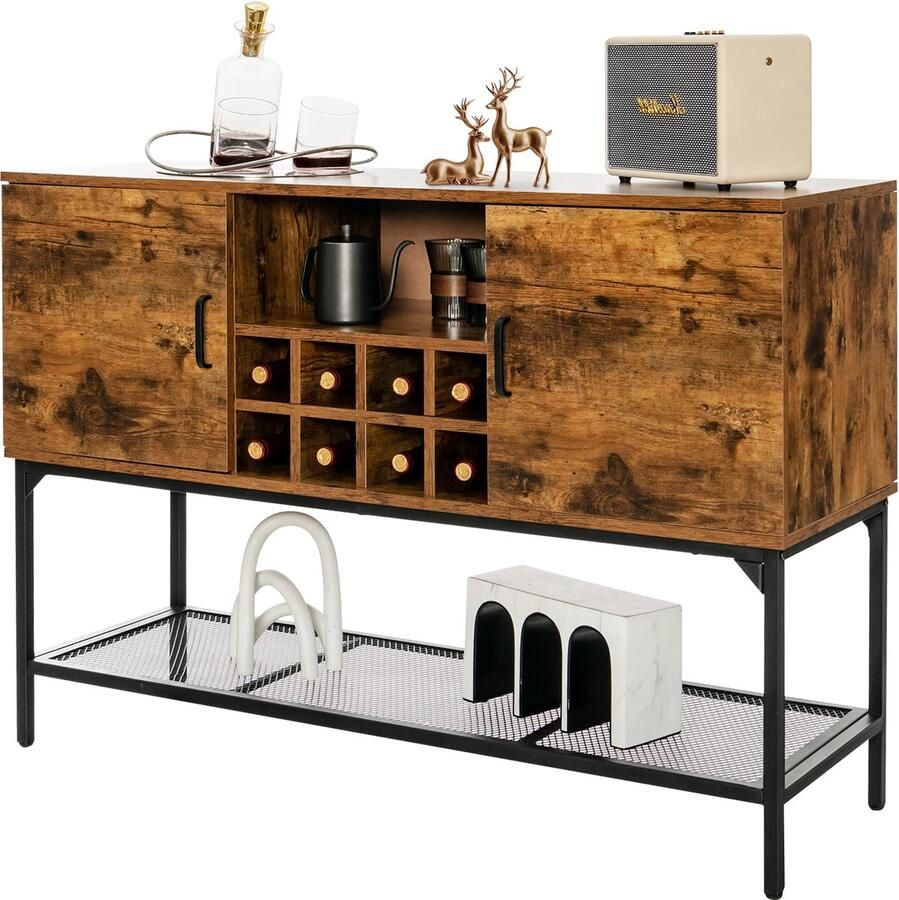 Costway Keukenkast van hout sideboard met deuren keukencommode metalen frame buffetkast opbergkast bijzetkast wijnkast 120 x 40 x 85 cm