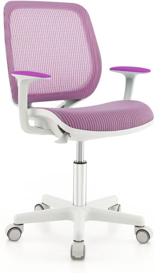 Costway Kinderbureaustoel 360 graden draaibaar zithoogte 43-55 cm in hoogte verstelbaar ergonomisch met wieltjes draaistoel bureaustoel met rugleuningen en armleuningen voor kinderen vanaf 6