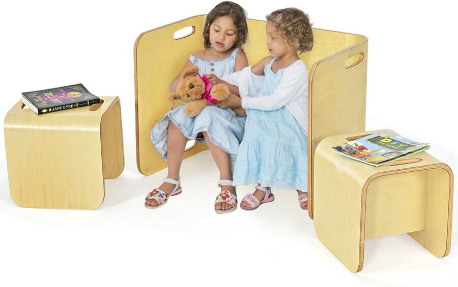 Costway Kindertafel met 2 stoelen berk multifunctioneel 3-delig houten kinderzitgroep voor kinderen leertafel voor thuis school kleuterschool