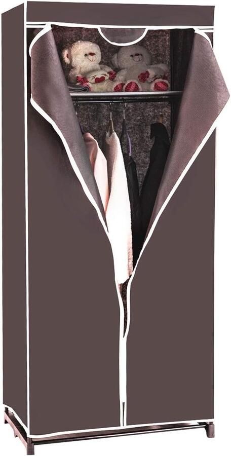 Costway Kledingkast stof stoffen kast met kledingstang en plank stoffen kledingkast vouwkast textielkledingkast voor woonkamer slaapkamer kelder 74 x 50 x 172 cm