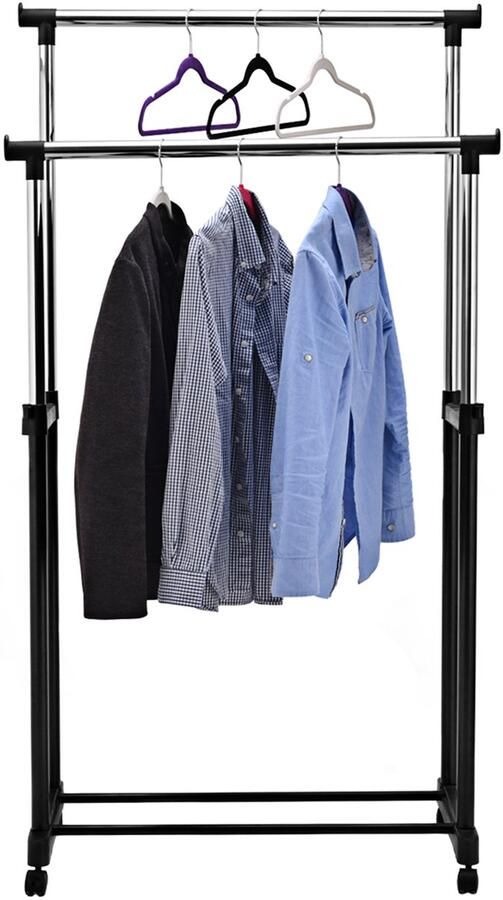 Costway Kledingrek met wieltjes kledingstang in hoogte verstelbaar kapstok kledingrek zwart