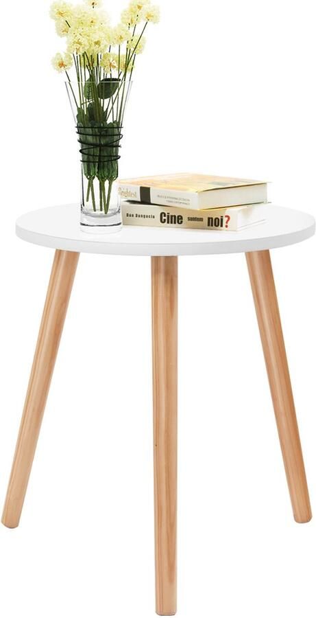 Costway Koffietafel bijzettafel eettafel keukentafel nachtkastje wit hout voor woonkamer slaapkamer en balkon 40x40x48cm