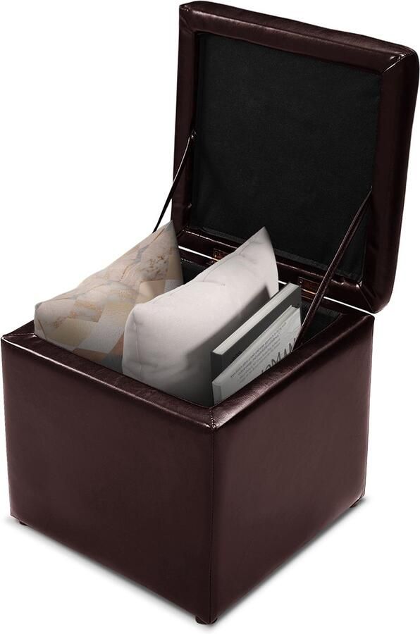 Costway Kruk met opbergruimte zitkubus belastbaar tot 300 kg gestoffeerde kruk met deksel gevoerde zitkist voetenbank opbergbox 40 x 40 x 40 cm (bruin)