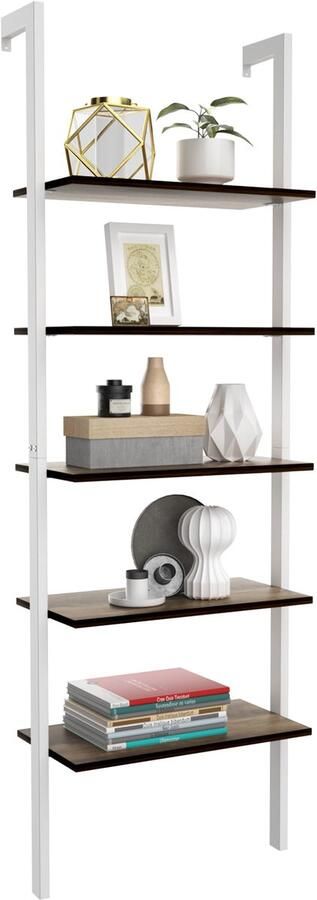 Costway Ladderrek met 5 niveaus staand rek boekenkast met metalen frame trappenrek voor kantoor keuken woonkamer 61 x 30 x 183 cm