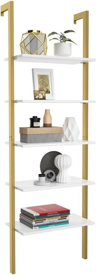 Costway Ladderrek met 5 niveaus staand rek boekenkast met metalen frame traprek voor kantoor keuken woonkamer 61 x 30 x 183 cm