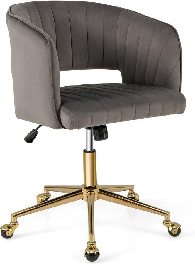 Costway Make-upstoel fluweel draaistoel in hoogte verstelbaar met wielen en gevoerde rugleuning make-uptafel stoel bureaustoel met schommelfunctie voor slaapkamer werkkamer kantoor