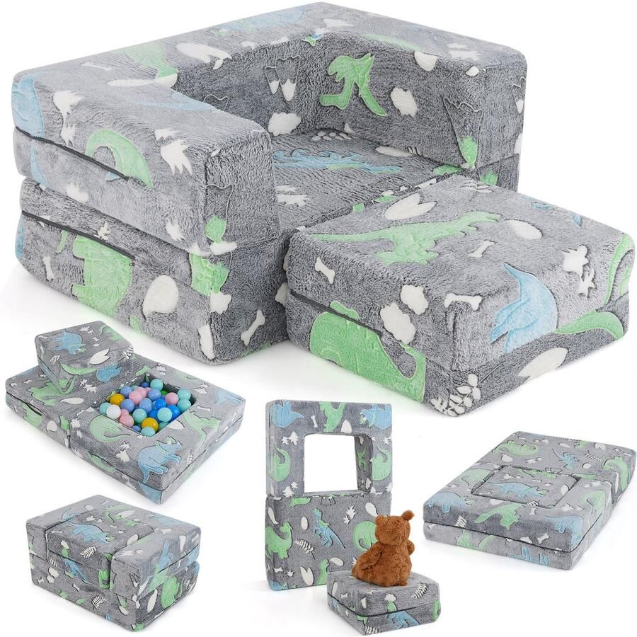 Costway Modulaire kinderbank lichtgevende speelbank modulaire bank met afneembare en machinewasbare flanellen hoes peuterbank voor speelkamer en kinderkamer