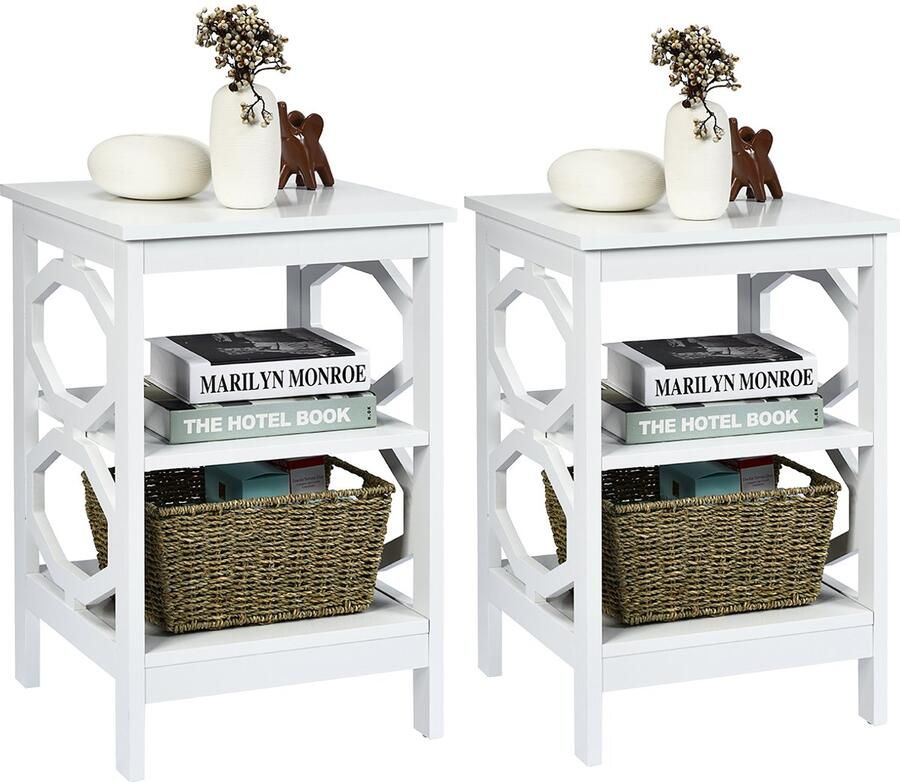 Costway Nachtkastje 3 Niveaus Bijzettafel Nachtkast Salontafel 40 x 40 x 61 cm (2 Stuks OO-Vormig)