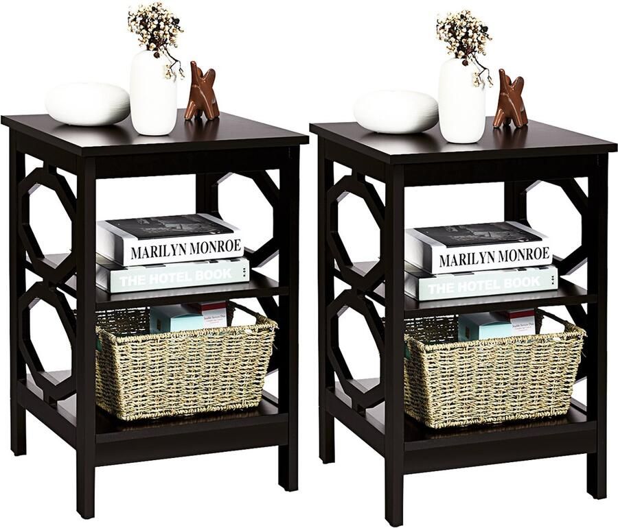 Costway Nachtkastje 3 Niveaus Bijzettafel Nachtkast Salontafel 40 x 40 x 61 cm (2 Stuks OO-Vormig)