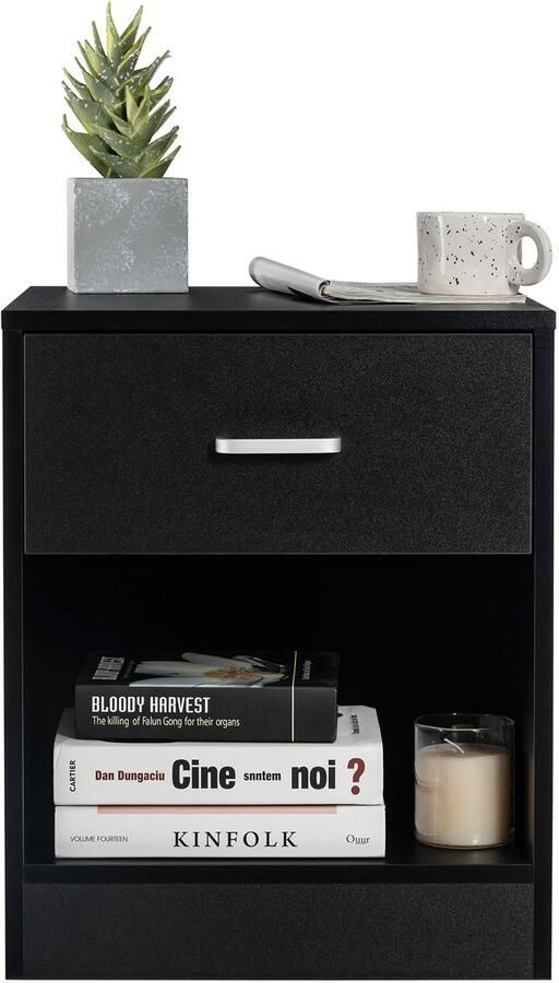 Costway Nachtkastje 45 x 42 5 x 55 cm bijzettafel met lade en open vak modern voor woonkamer en slaapkamer zwart
