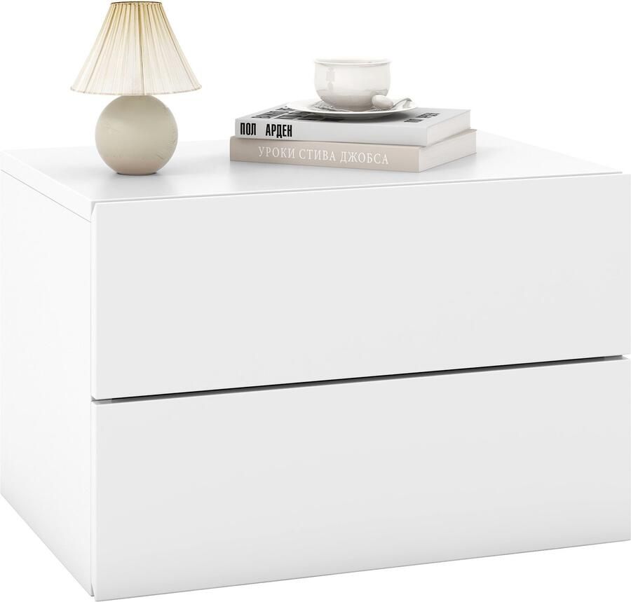 Costway Nachtkastje hangend wandrek met 2 laden bijzettafel wandgemonteerd zwevend nachtkastje voor woonkamer slaapkamer 42 x 30 x 28 cm (wit)