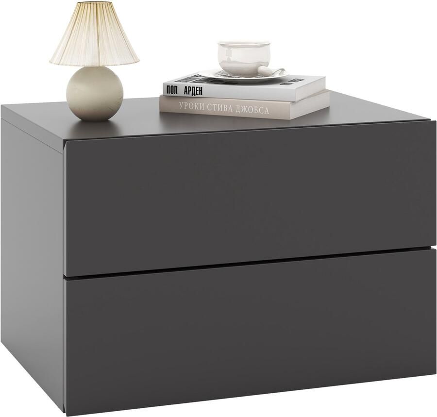 Costway Nachtkastje hangend wandrek met 2 laden bijzettafel wandgemonteerd zwevend nachtkastje voor woonkamer slaapkamer 42 x 30 x 28 cm (grijs)