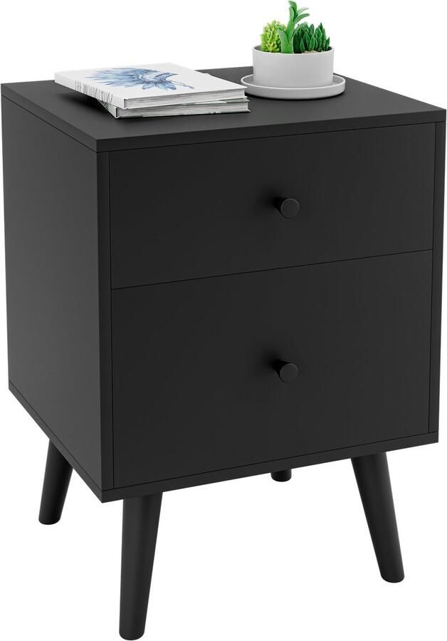 Costway Nachtkastje met 2 laden bijzettafel van hout nachtkastje voor boxspringbed nachtkastje voor woonkamer slaapkamer 45 x 39 5 x 62 cm (zwart)