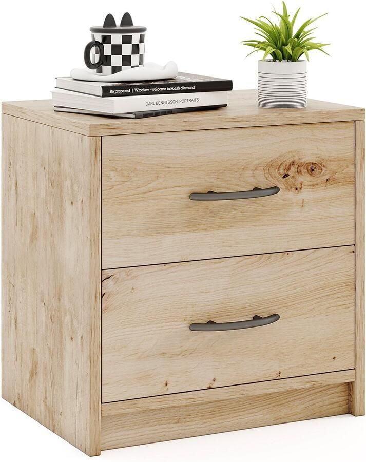 Costway Nachtkastje met 2 laden kleine bijzettafel nachtkastje banktafel nachtkastje voor slaapkamer woonkamer 38 5 x 28 x 39 cm (eiken)