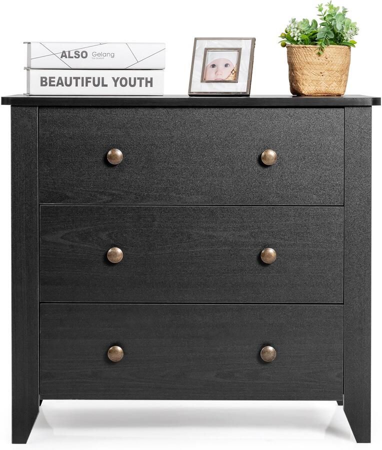 Costway Nachtkastje met 3 laden bijzettafel met handgrepen van hout nachtkastje ladekast voor woonkamer slaapkamer entree 100 kg belastbaar 71 x 46 x 66 cm