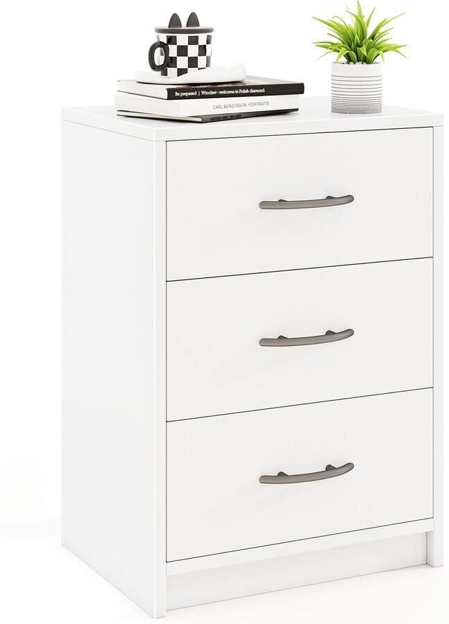 Costway Nachtkastje met 3 laden nachtkastje voor boxspringbed bijzettafel banktafel nachtkastje voor slaapkamer woonkamer 38 5 x 28 x 54 cm wit
