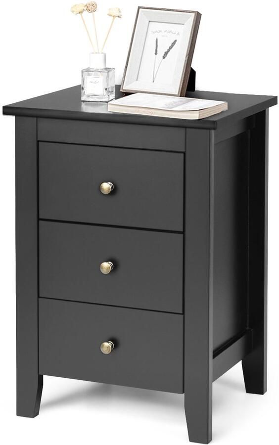 Costway Nachtkastje met 3 laden nachtkastje voor boxspringbed bijzettafel nachtkastje voor woonkamer slaapkamer zwart 46 x 37 x 65 cm