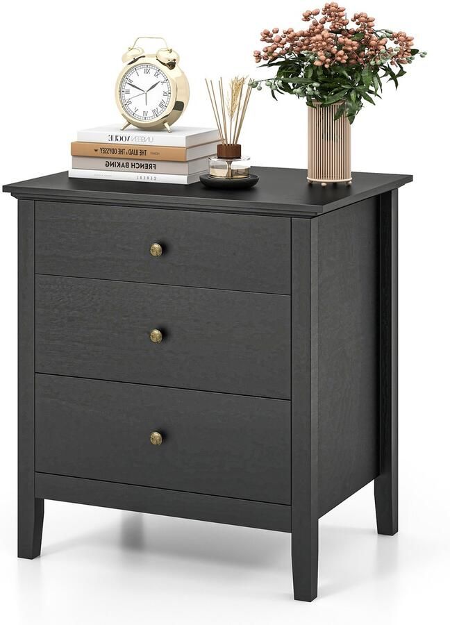 Costway Nachtkastje met 3 laden nachtkastje voor boxspringbed nachtkastje bijzettafel voor slaapkamer woonkamer 61 x 46 x 66 cm