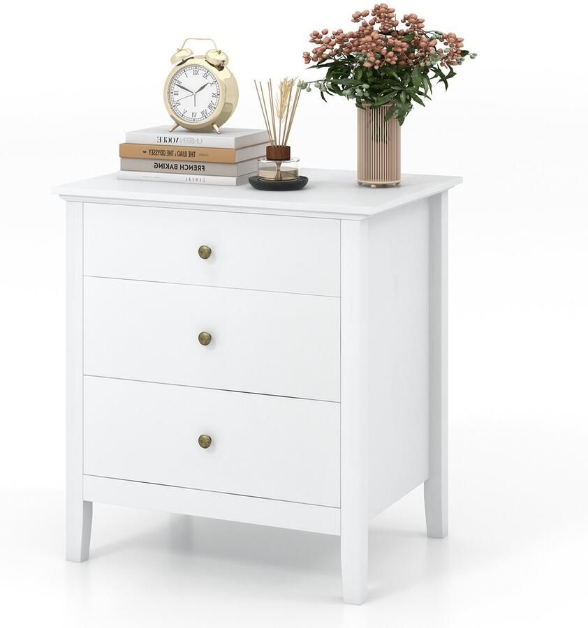 Costway Nachtkastje met 3 laden nachtkastje voor boxspringbed nachtkastje bijzettafel voor slaapkamer woonkamer 61 x 46 x 66 cm