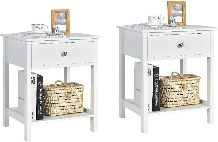 Costway Nachtkastje met lade bijzettafel 2 niveaus hout nachtkastje halcommode haltafel telefoontafel voor woonkamer slaapkamer 48 x 40 x 58 cm (2 wit)