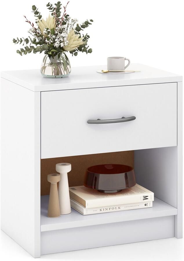 Costway Nachtkastje met lade kleine bijzettafel met open vak banktafel nachtkastje voor slaapkamer woonkamer 38 5 x 28 x 40 5 cm (wit)