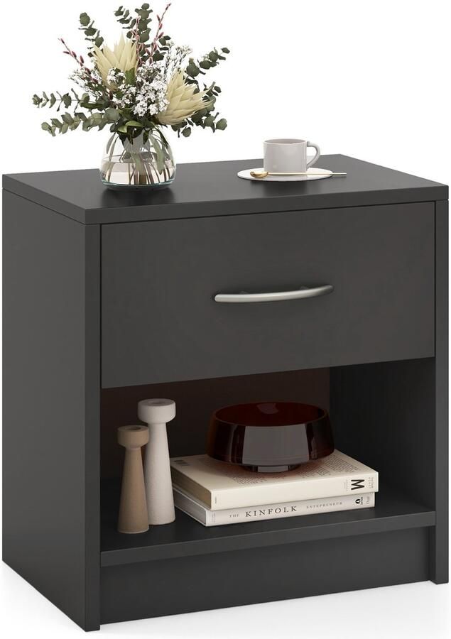 Costway Nachtkastje met lade kleine bijzettafel met open vak banktafel nachtkastje voor slaapkamer woonkamer 38 5 x 28 x 40 5 cm (grijs)