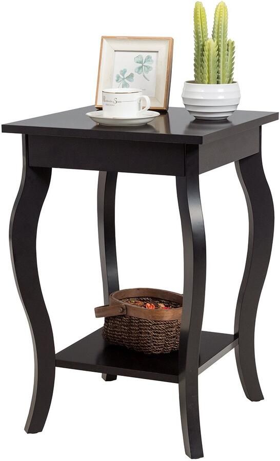 Costway Nachtkastje met plank 2 niveaus bijzettafel van hout met gebogen poten nachtkastje laptoptafel banktafel industrieel voor woonkamer slaapkamer 40 x 40 x 60 cm (1 bruin)