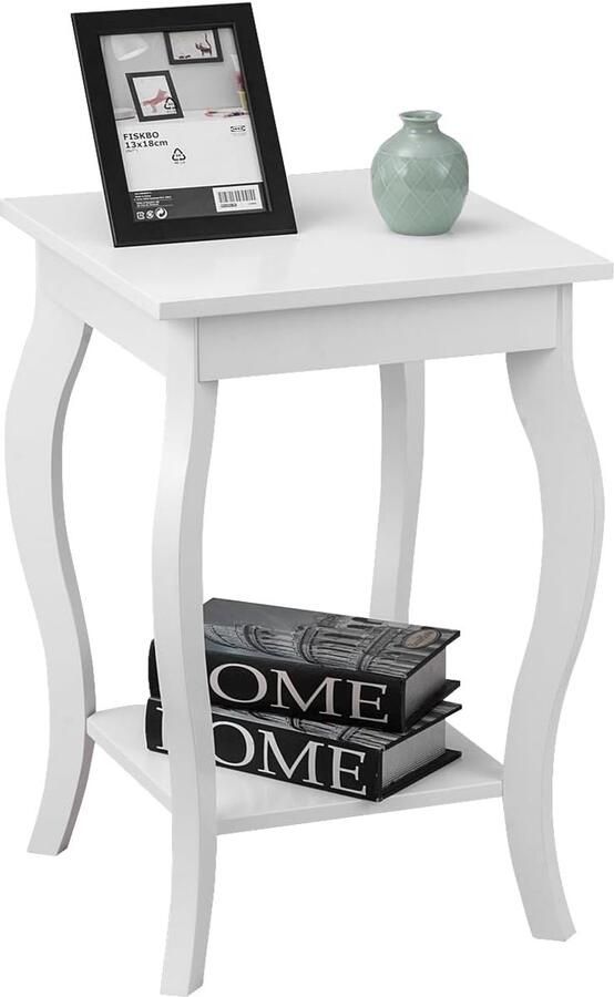 Costway Nachtkastje met plank 2 niveaus bijzettafel van hout met gebogen poten nachtkastje laptoptafel banktafel industrieel voor woonkamer slaapkamer 40 x 40 x 60 cm (1 wit)