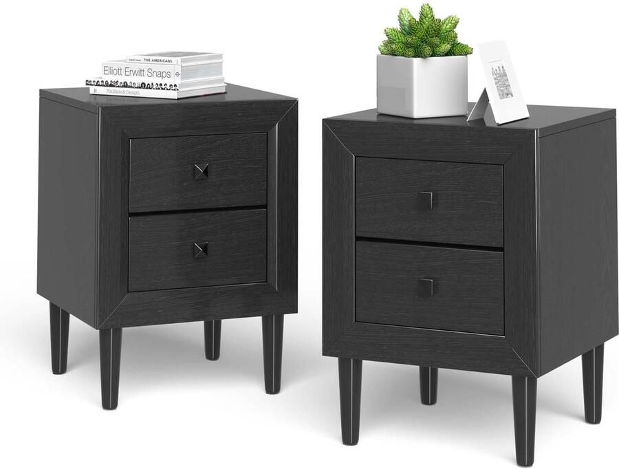 Costway Nachtkastje van hout kleine bijzettafel met 2 laden modern nachtkastje voor woonkamer slaapkamer 39 5 x 39 5 x 55 cm (set van 2 zwart)