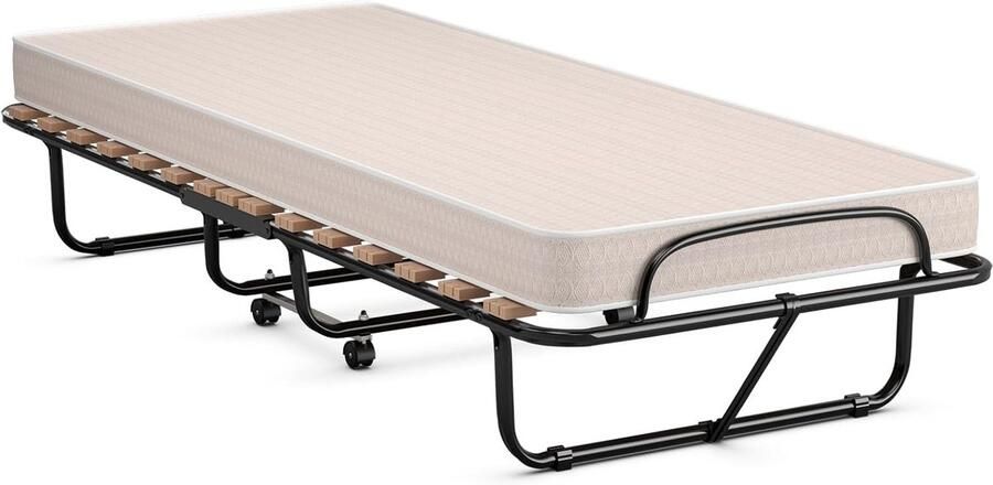Costway Opvouwbaar Bed Opklapbaar Extra Gastenbed Met 10 cm Traagschuim Matras Super Stevig Metalen Frame Draagbaar Eenpersoons Slaapbed voor Camping Kantoor Thuis Gemakkelijk Op te bergen