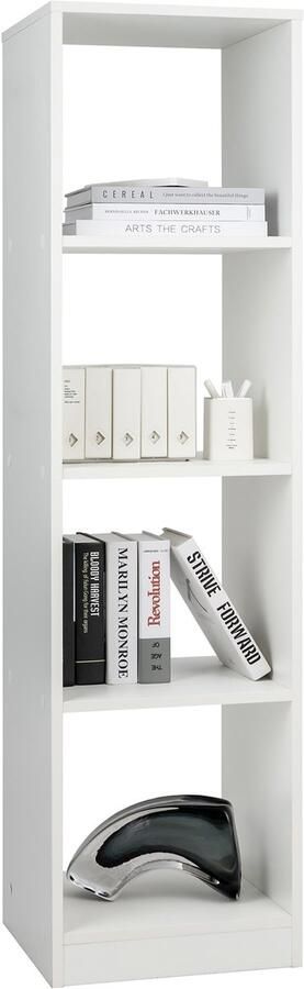 Costway Plank met 4 vakken boekenkast hout 38 x 142 x 33 cm staand rek opbergrek voor werkkamer woonkamer wit