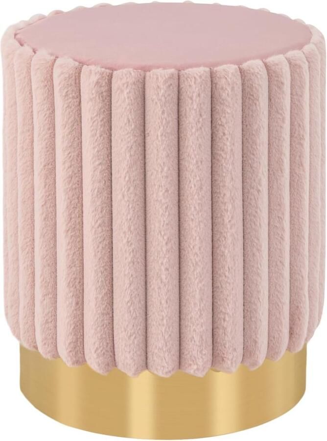 Costway Ronde fluwelen voetenbank met stevige metalen voet 37 x 43 cm voor woonkamer slaapkamer make-upkamer roze