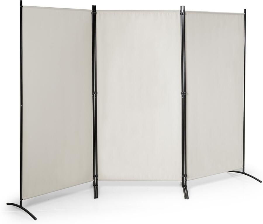 Costway Ruimteverdeler kamerscherm 3-delig inklapbaar scheidingswand wandscherm van metaal en polyester inkijkbescherming kamerverdeler voor thuis kantoor terras beige 3-delig 260 x 183 cm