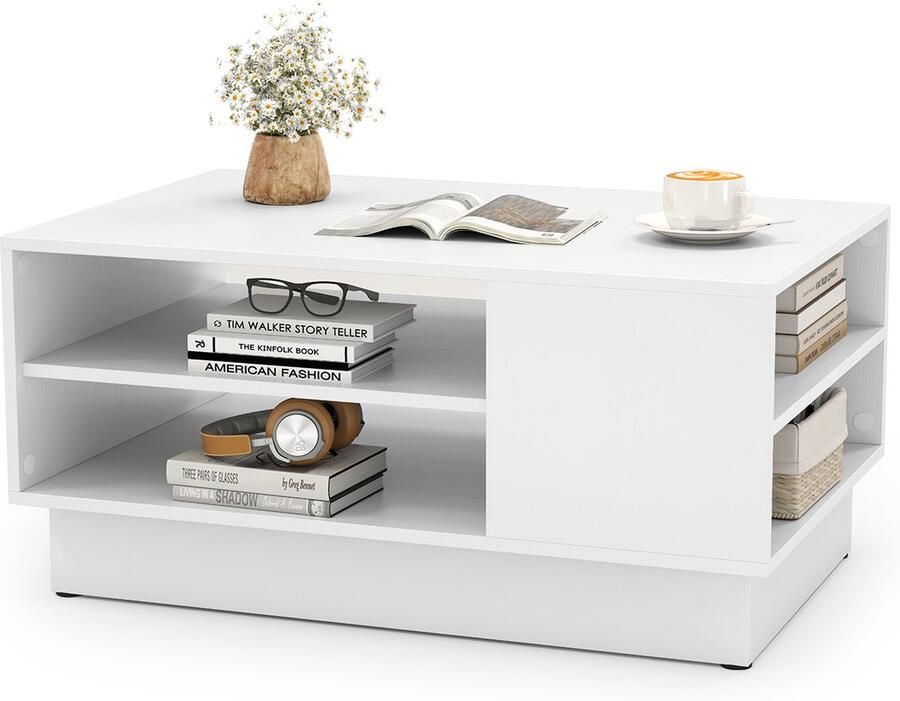 Costway Salontafel Houten Woonkamertafel met Opbergruimte Bijzettafel met Open Vakken Banktafel Accenttafel voor Woonkamer Ontvangstruimte & Lounge 86 x 56 x 41 cm Modern (wit)