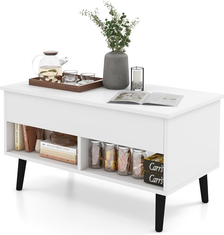 Costway Salontafel in hoogte verstelbaar koffietafel met verhoogbaar tafelblad en 2 open planken uittrekbare woonkamertafel koffietafel van hout voor woonkamer kantoor 80 x 40 x 44 5-58 cm