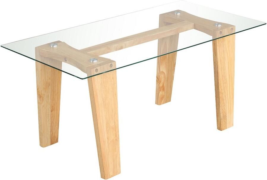 Costway Salontafel van glas rechthoekige bijzettafel woonkamertafel met rubberen houten poten transparante glazen tafel koffietafel voor woonkamer kantoor 100 x 50 x 45 cm