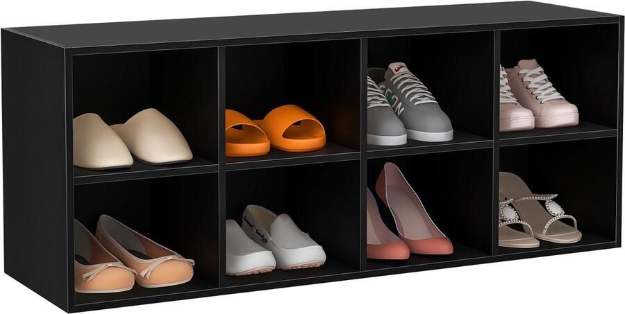 COSTWAY Schoenbank met zitvlak houten schoenenrek belastbaar tot 230 kg zitbank met 8 open vakken schoenenkast schoenenorganizer voor ingang hal woonkamer 102 x 30 x 41 cm