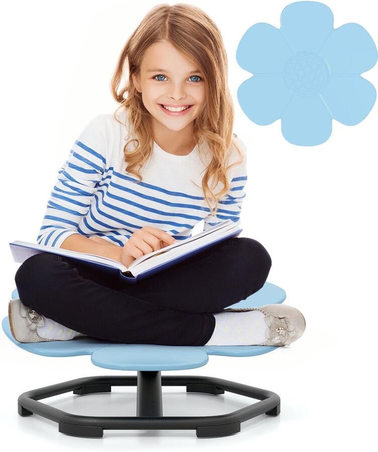 Costway Sensorische draaistoel voor kinderen 360 graden draaistoel carrousel autisme kinderstoel met antislip metalen basis carrouselstoel voor binnen voor peuters vanaf 3 jaar (blauw bloem)